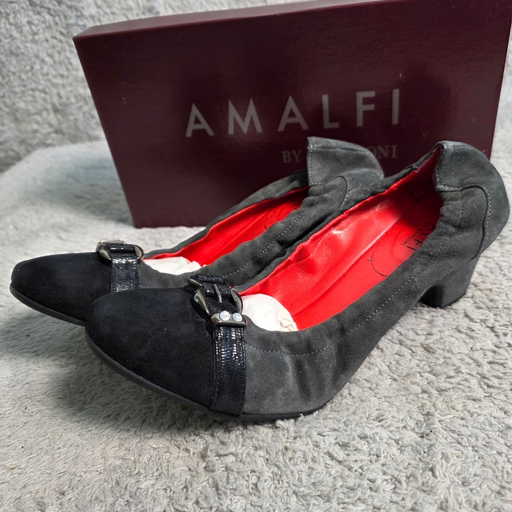NEW Amalfi by‎ Rangoni Suede Leather Gray Black Heeled Ballet Flats 9.5 Narrow